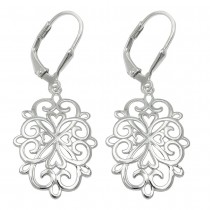 Ohrhänger Ohrringe Brisur filigrane Blume glänzend rhodiniert 925 Sterlingsilber
