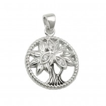 Anhänger Lebensbaum mit Zirkonias glänzend rhodiniert geschwärzt 925 Sterlingsilber