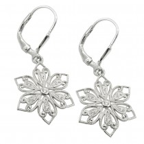 Ohrhänger Ohrringe Brisur filigrane Blume mit Zirkonias rhodiniert 925 Sterlingsilber