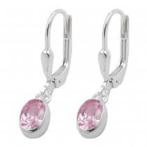 Ohrringe Hänger Brisur ovaler Glasstein pink 925 Silber