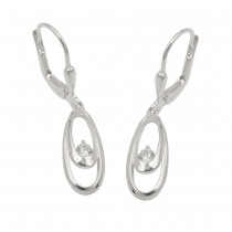 Ohrringe Hänger Brisur Doppel-Oval glänzend mit Zirkonia weiß 925 Silber