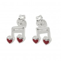 Ohrring Stecker Musiknote Doppelnoten mit Herz rot 925 Silber