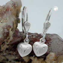 Ohrring Herz matt-diamantiert 925 Sterlingsilber
