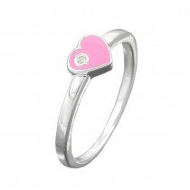 Ring Kinderring mit Herz rosa 925 Silber Größe 44