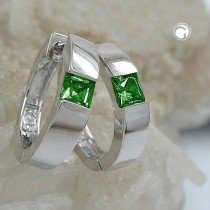 Creolen Ohrringe Glasstein smaragd 925 Sterlingsilber