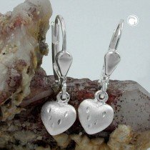 Ohrring Herz-matt-diamantiert 925 Sterlingsilber