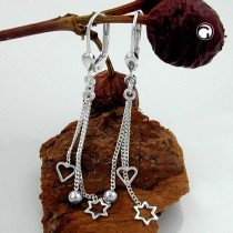 Ohrring Herz-Kugel-Stern 925 Sterlingsilber