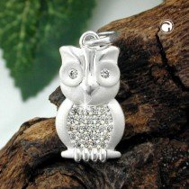 Anhänger Eule matt-glänzend Zirkonia 925 Sterlingsilber