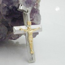 Anhänger Kreuz Jesus bicolor 925 Sterlingsilber