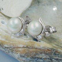 Ohrstecker Perle mit Zirkonia 925 Sterlingsilber