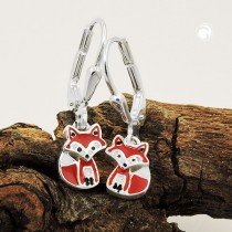 Ohrring Fuchs rot-weiß-schwarz lackiert 925 Sterlingsilber