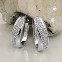 Creolen Ohrringe oval weiße Zirkonias rhodiniert 925 Sterlingsilber