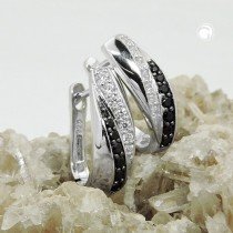 Creolen Ohrringe Zirkonias weiß schwarz rhodiniert 925 Sterlingsilber