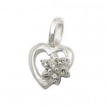 Anhänger Herz mit Blume aus Zirkonias 925 Sterlingsilber