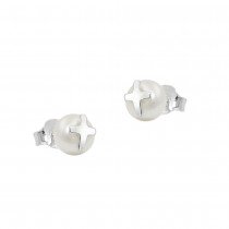 Stecker Süßwasserzuchtperle mit Silberkreuz 925 Sterlingsilber