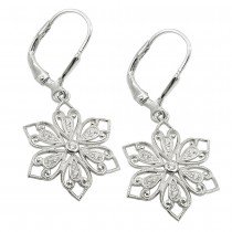 Ohrhänger Ohrringe Brisur filigrane Blume mit Zirkonias rhodiniert 925 Sterlingsilber