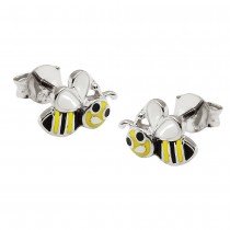 Ohrstecker Ohrring Bienen gelb-schwarz-weiß emailliert 925 Sterlingsilber