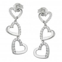 Ohrstecker Ohrring Herzen mit Zirkonias glänzend rhodiniert 925 Sterlingsilber