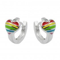 Creolen Klappscharnier Herz regenbogenfarbig 925 Sterlingsilber
