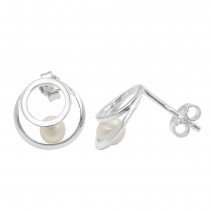 Ohrring Stecker 2 Kreise mit Süßwasserzuchtperle 925 Silber