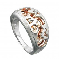 Ring bicolor mit Rotgold vergoldet rhodiniert 925 Silber Größe 60