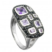Ring mit Zirkonias lila-schwarz glänzend rhodiniert 925 Silber Größe 54