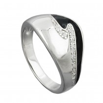 Ring schwarze Lackeinlage weiße Zirkonias glänzend rhodiniert 925 Silber Größe 54