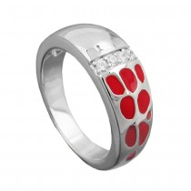 Ring rote Lackeinlage 4 Zirkonias glänzend rhodiniert 925 Silber Größe 54