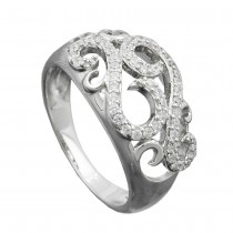 Ring floral mit vielen Zirkonias glänzend rhodiniert 925 Silber Größe 56