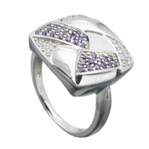 Ring mit Zirkonias lila-weiß matt-glänzend rhodiniert 925 Silber Größe 60