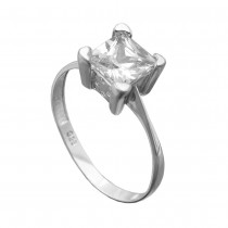 Ring einzelner Zirkonia glänzend rhodiniert 925 Silber Größe 60
