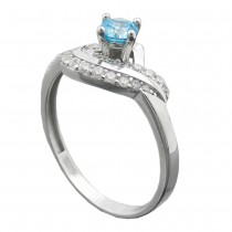 Ring Zirkonias aqua und weiß glänzend rhodiniert 925 Silber Größe 60