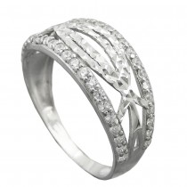 Ring mit Zirkonias glänzend diamantiert rhodiniert 925 Silber Größe 57