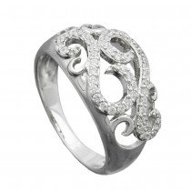 Ring floral mit vielen Zirkonias glänzend rhodiniert 925 Silber Größe 56