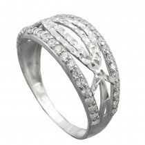 Ring mit Zirkonias glänzend diamantiert rhodiniert 925 Silber Größe 57