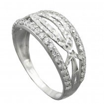Ring mit Zirkonias glänzend diamantiert rhodiniert 925 Silber Größe 59