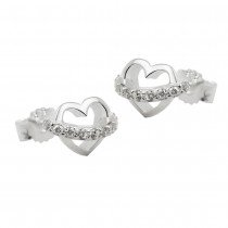 Ohrring Stecker Herz mit Zirkonia-Band 925 Silber