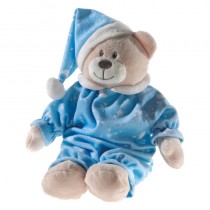 Kuscheltier Teddy Bär in blauem Schlafanzug 28cm