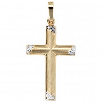 Anhänger Kreuz 333 Gelbgold bicolor mattiert Kreuzanhänger Goldkreuz