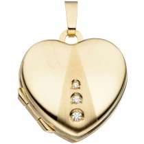 Medaillon Herz 333 Gelbgold mattiert 3 Zirkonia Anhänger zum Öffnen