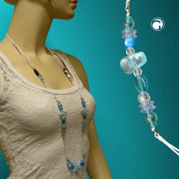 Collier Halskette aqua-türkis Kordel weiß 95cm