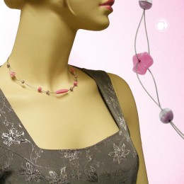 Halskette Glas rosa-flieder auf Draht 42cm