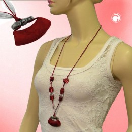 Collier Halskette Rohr flach rot altsilber 95cm