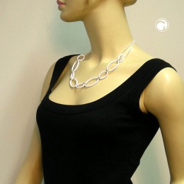 Collier Halskette Ringe oval mit Kordel weiß 50cm