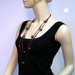 Halskette 2-reihig seide-rot schwarz 80/95cm