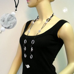 Collier Halskette schwarz-weiß-grau Weitpanzer 100cm