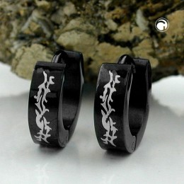 Creolen Ohrringe schwarz Tribal Edelstahl