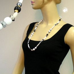 Collier Halskette weiß-schwarz blutstein 75cm