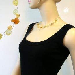 Collier Halskette Glas gelb-braun Draht 44cm