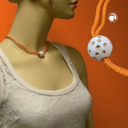 Collier Halskette Perle weiß-gold Kordel orange 40cm